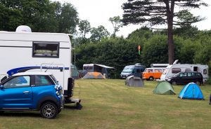 Naturist Campsite UK showing tens and caravans, a very large Naturist Camp area where guests enjoy Naturist Glamping in the UK - at The Naturist Foundation